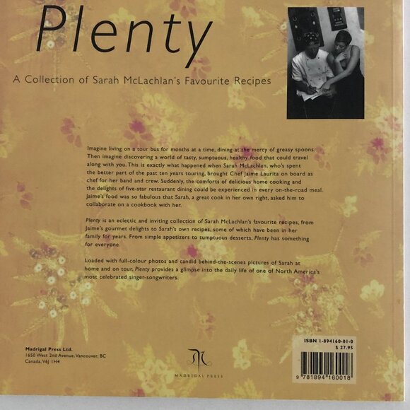 Celebrity Cookbook Plenty Collection of Sarah McLachlan's Favorite Recipes - Picture 2 of 5